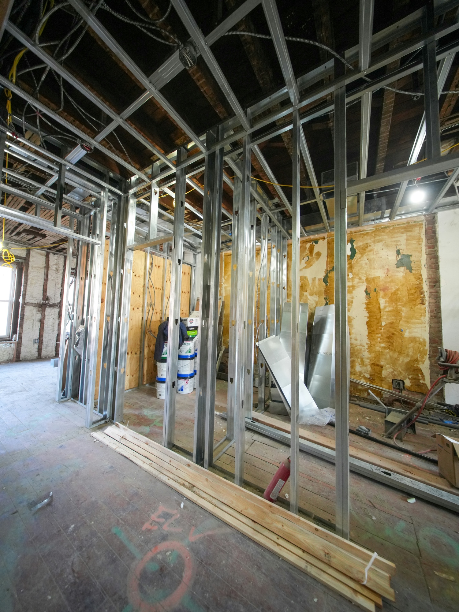 Commercial renovation — steel stud framing and electrical rough-in